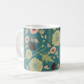 Groene Blauwgroen Roze Floral Toss Patterned Flowe Koffiemok (Voorkant links)