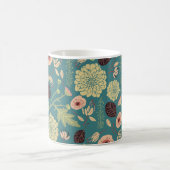 Groene Blauwgroen Roze Floral Toss Patterned Flowe Koffiemok (Center)