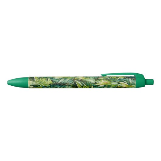 Groene & Blauwgroen Waterverf tropische palmblader Blauwe Inkt Pen (Bovenkant)