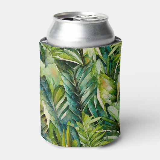 Groene & Blauwgroen Waterverf tropische palmblader Blikjeskoeler (Blikje Voorkant)