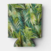 Groene & Blauwgroen Waterverf tropische palmblader Blikjeskoeler (Voorkant)