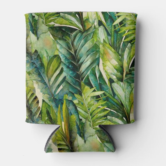 Groene & Blauwgroen Waterverf tropische palmblader Blikjeskoeler (Voorkant)