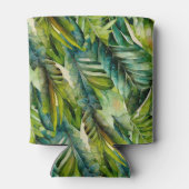 Groene & Blauwgroen Waterverf tropische palmblader Blikjeskoeler (Achterkant)