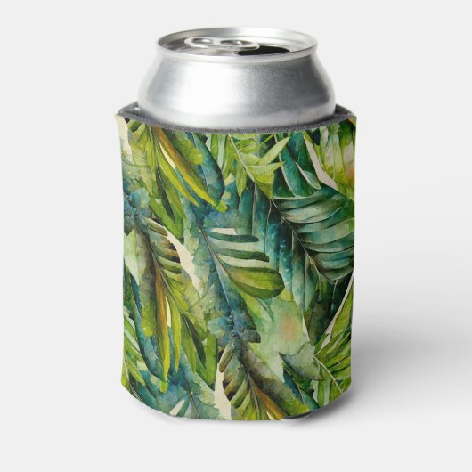 Groene & Blauwgroen Waterverf tropische palmblader Blikjeskoeler (Blikje Achterkant)