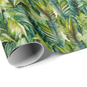 Groene & Blauwgroen Waterverf tropische palmblader Cadeaupapier (Rol Hoek)