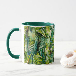 Groene & Blauwgroen Waterverf tropische palmblader Mok