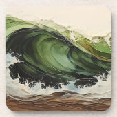 Groene Blauwgroen Wave Beach Ocean Schilderen Bier Onderzetter (Voorkant)