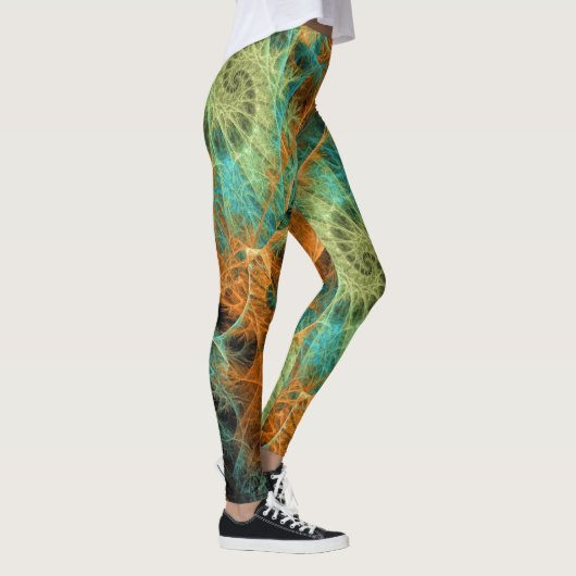 Groene Blauwgroen werveling gouden fractals Leggin Leggings (Rechts)