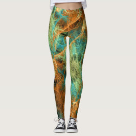 Groene Blauwgroen werveling gouden fractals Leggin Leggings