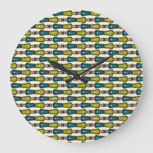 Groene Blauwgroen zwarte crème Tribal ronde wandkl Grote Klok