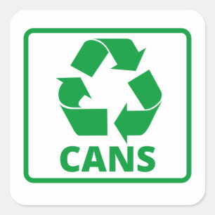 Groene blikjes met recyclingteken vierkante sticker