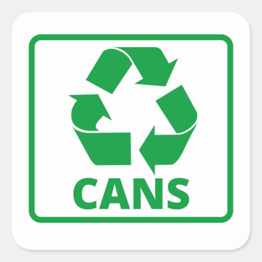 Groene blikjes met recyclingteken vierkante sticker (Voorkant)