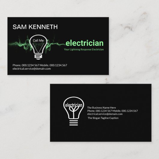Groene bliksem Elektrische Bulb Electrice Visitekaartje (Voorkant / Achterkant)