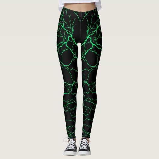 Groene blikseminslag, bouten patroon, thunders op  leggings (Voorkant)