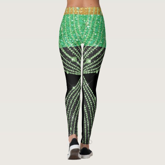Groene Bling en Zwarte Pop Mode Leggings (Achterkant)