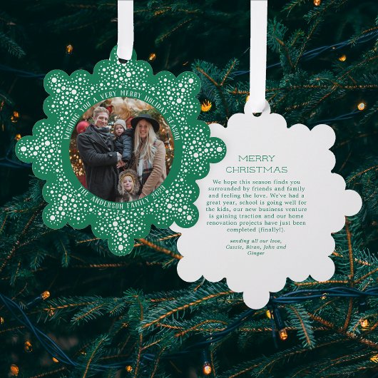 Groene Blizzard Stippen Sneeuwachtige foto Vakanti Ornament Kaart