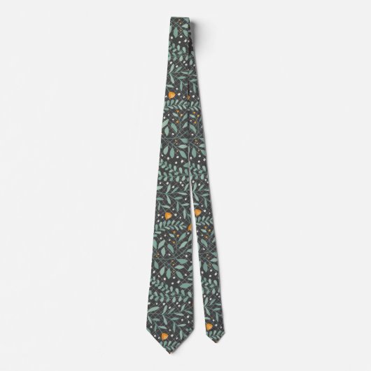 Groene Bloeiende Planten Pattern.x4 D Grey BG Stropdas (Voorkant)