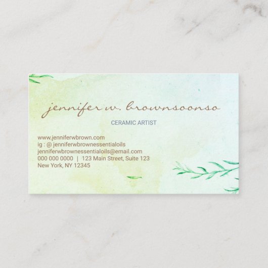 Groene Bloem Aardewerk Keramische Kunstenaar Tool Visitekaartje (Achterkant)