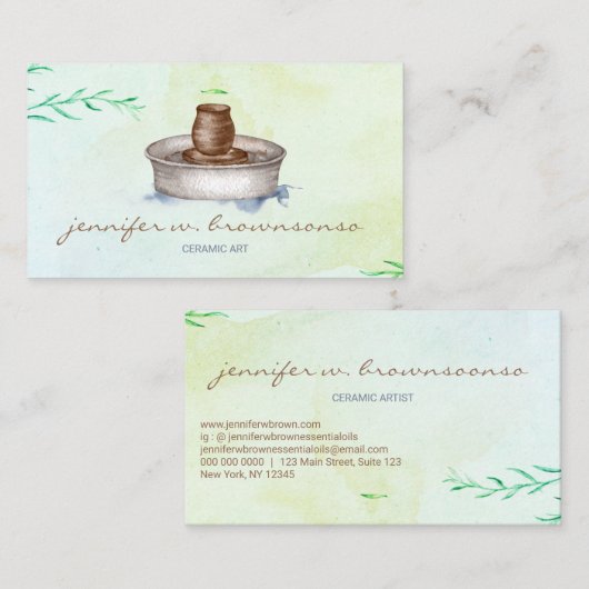 Groene Bloem Aardewerk Keramische Kunstenaar Tool  Visitekaartje (Voorkant / Achterkant)