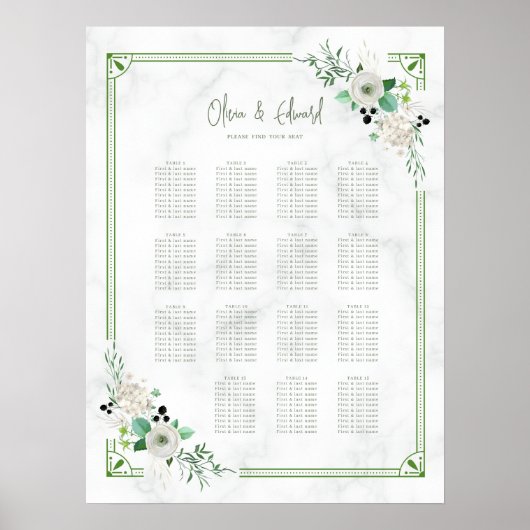 Groene Bloem Botanische Bruiloft Zitgrafiek Poster (Voorkant)