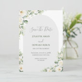 Groene Bloem Botanische Foto Bruiloft Save The Date (Staand voorkant)