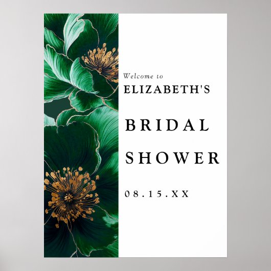 Groene Bloem Bruids Shower Welkomstbord Poster (Voorkant)