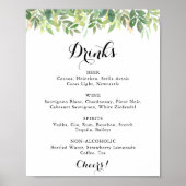 Groene Bloem Bruiloft Dranken Menu Bord Poster (Voorkant)