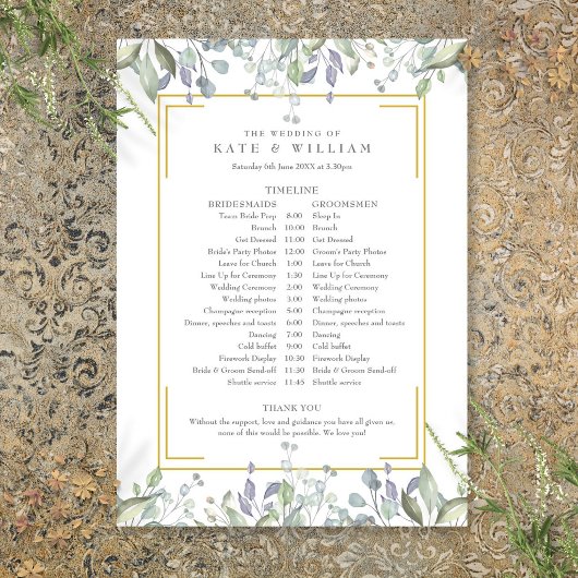 Groene Bloem Bruiloft Schema Tijdslijn Programmakaart