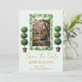 Groene Bloem Bruiloft Uitnodiging (Staand voorkant)