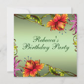 Groene Bloem Burst Ontwerp Verjaardag Uitnodiging (Voorkant)