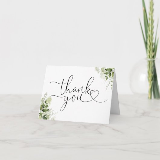 Groene Bloem Elegant Hart Lettertype Bedankkaart (Voorkant)