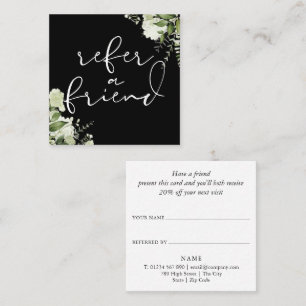 Groene Bloem Elegant Script Zwart en Wit Aanbevelingskaartje