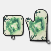 Groene bloem en Ivy Ovenwant & Pannenlap Set (Voorkant)