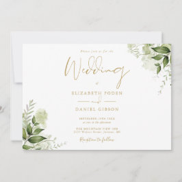 Groene Bloem Foto Elegant Gouden Schrift Huwelijk Kaart