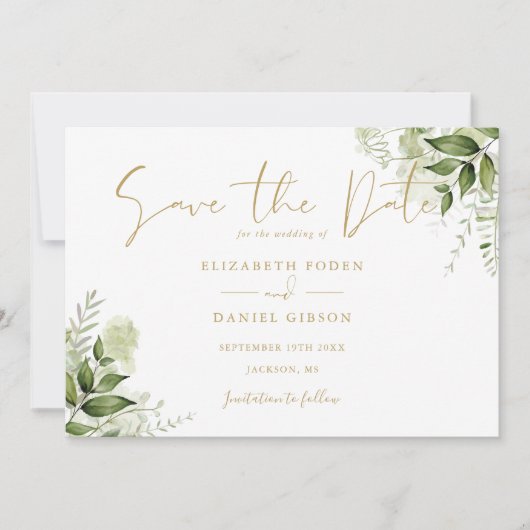 Groene Bloem Foto Goud Schrift Save The Date (Voorkant)