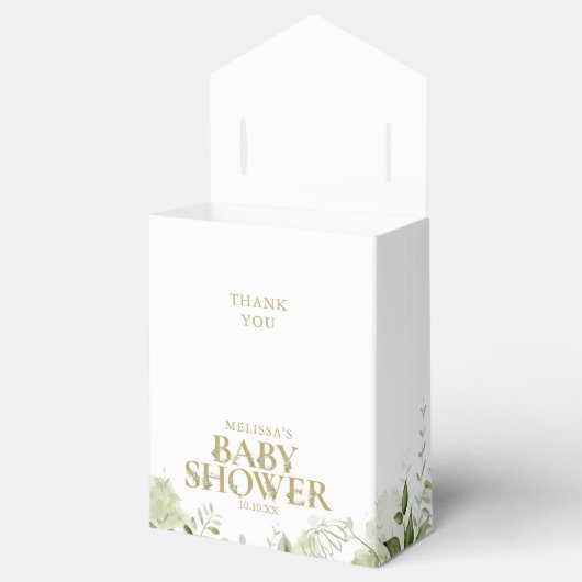 Groene Bloem Gouden Baby Shower Favor Doos Bedankdoosjes (Geopend)