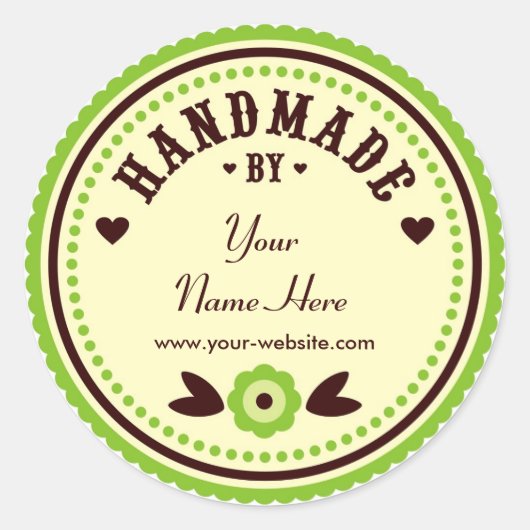 Groene Bloem Handgemaakt door gepersonaliseerde St Ronde Sticker (Voorkant)