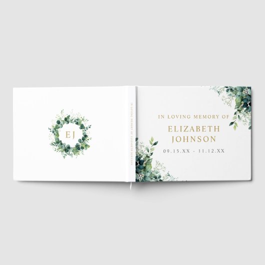 Groene Bloem Initialen Ter Herinnering Rouwbloemen Gastenboek (Volledig)