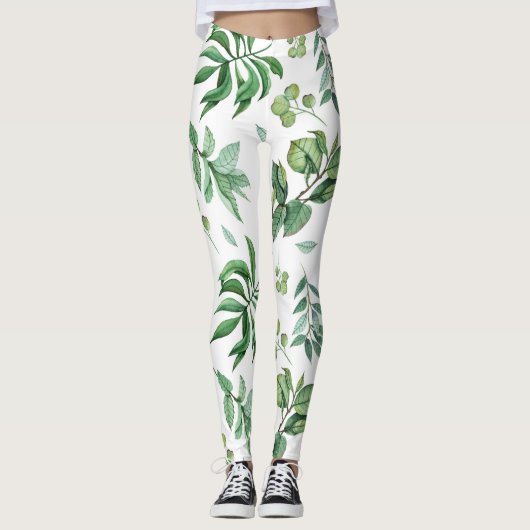 groene bloem laat natuur meisjes mode leggings (Voorkant)