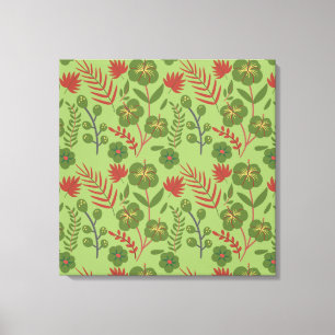 Groene bloem, naadloos patroon, tak, blad canvas afdruk