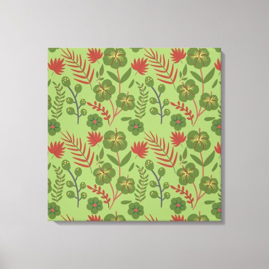 Groene bloem, naadloos patroon, tak, blad canvas afdruk (Voorkant)