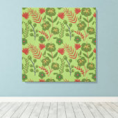 Groene bloem, naadloos patroon, tak, blad canvas afdruk (Insitu (Houten vloer))