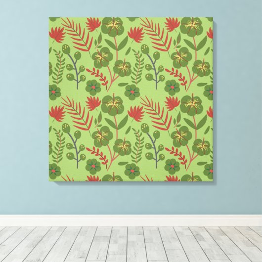 Groene bloem, naadloos patroon, tak, blad canvas afdruk (Insitu (Houten vloer))