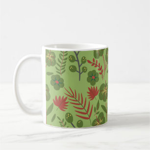 Groene bloem, naadloos patroon, tak, blad koffiemok