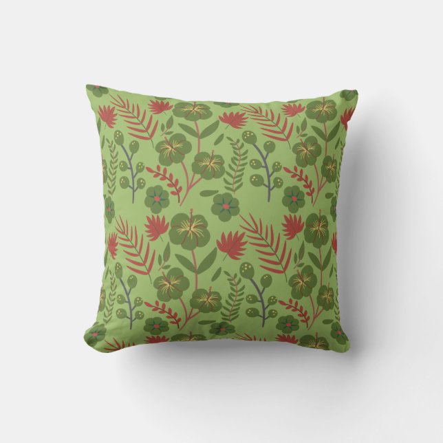 Groene bloem, naadloos patroon, tak, blad kussen (Voorkant)