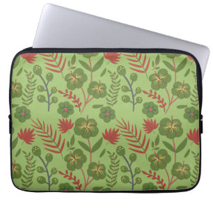 Groene bloem, naadloos patroon, tak, blad laptop sleeve