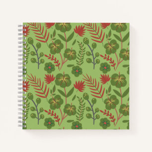 Groene bloem, naadloos patroon, tak, blad notitieboek