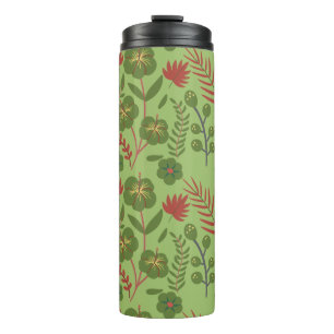 Groene bloem, naadloos patroon, tak, blad thermosbeker