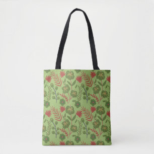 Groene bloem, naadloos patroon, tak, blad tote bag