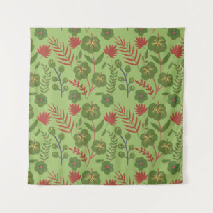 Groene bloem, naadloos patroon, tak, blad wandkleed